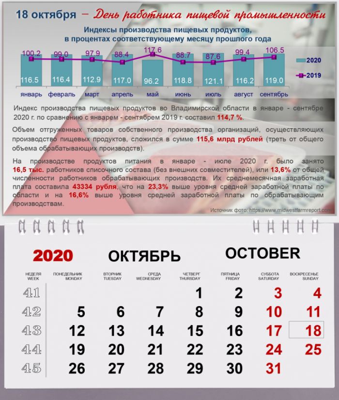 Производство пищевых продуктов во Владимирской области в январе-сентябре 2020 года